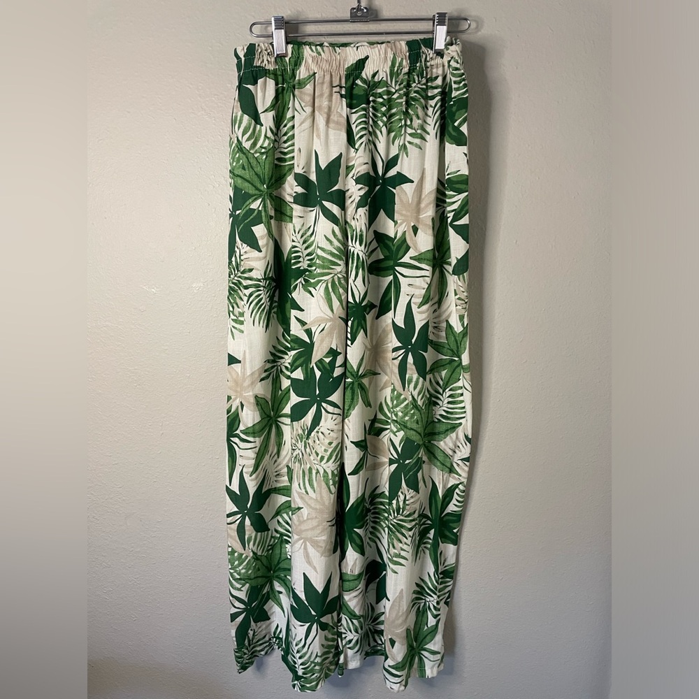 Tropical Wide Leg Linen Pant Women's M Green Multi Tropical Made in Italy